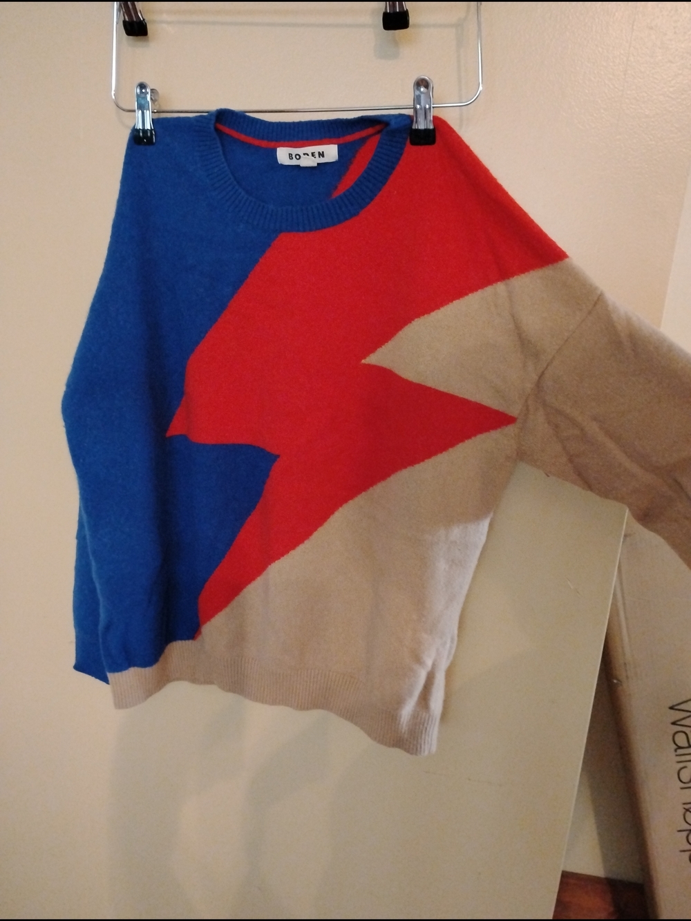 Boden Colorblock Blue Red Cream Sweater
